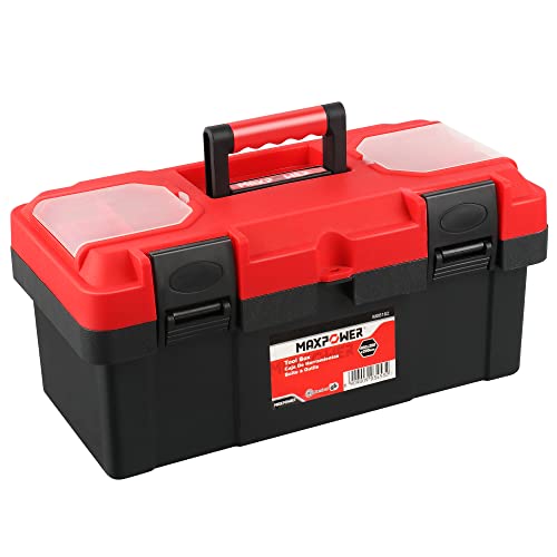 MAXPOWER Tool Box 16 inch, Plastic Small Tool Box with Latch Removable Tray - size: 16", style: 16" red
