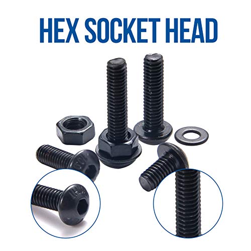 NINDEJIN M5 M4 M3 M2 Hex Socket Head Button Screw Bolts Nuts and Washer Assortment Kit, 1060PCS Small Metric Screws with 4PCS Allen Wrenches, Black Machine Screws Set 12.9 Carbon Steeel - size: 1060 Hex Button Head Socket Screws Nuts