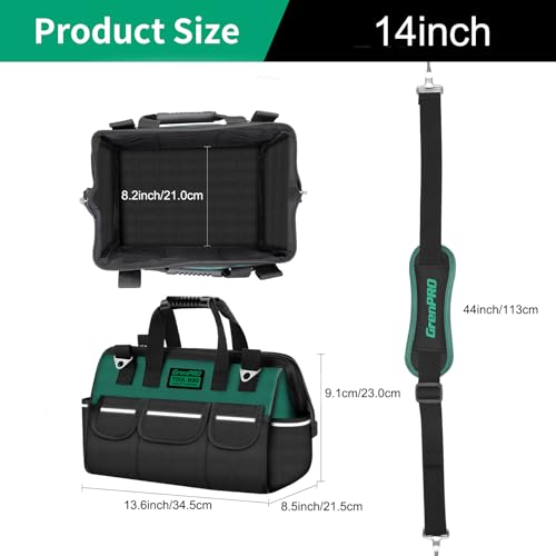 GRENPRO 13.5" Small Tool Bag Organizer, Wide Mouth Portable Toolbox - size: 14 Inch Soft Bottom