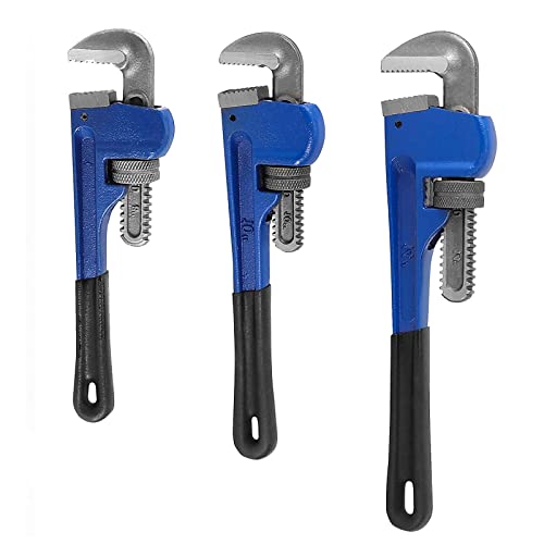 HOIGON 3 Piece Heavy Duty Plumbers Pipe Wrench Set, 8" 10" 14" Heat Treated Adjustable Straight Pipe Plumbing Wrench Set with Soft Grip for Household Plumbing Repairs - color: Blue, size: 8" 10" 14"