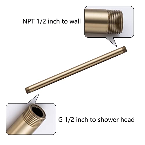 Ceiling Mount Shower Arm with Flange, 12 Inch(300mm) Shower Arm, Brushed Gold Straight,SW-91038-12BG. - color: R-angle Square Flange-12" Brushed Gold