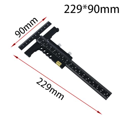 T Shaped Wood Workings Scriber for Carpenter Layout and Measuring, Precision Woodworking Ruler Scribing Tool, Black Accessories Slide Ruler Marking Measuring Gauge, with Fine Tuning