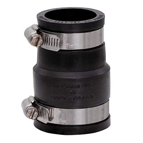 Fernco 1056-150/125 1-1/2-in. x 1-1/4-in. Flexible PVC Pipe Coupling for Cast Iron and Plastic Plumbing Connections, 2-Pack