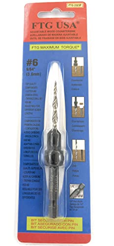 FTG USA #6 (9/64") Adjustable Tapered Wood Countersink Drill Bit - size: #6, style: w/o Depth Stop