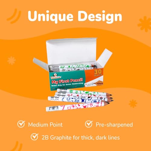 Channie's Extra Thick Kids Pencil Boxes for School Bulk - Easy-to-Hold Presharpened Jumbo Pencils for Preschoolers - Box of 30 Wood Pencils for School, Ideal for Classroom Prizes - White - style: White Panda, Ages 3-7 (My First Pencil)