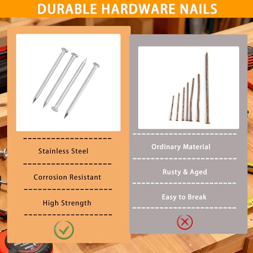 85pcs Hardware Nails Assortment Kit, Stainless Steel 304 Nails Kit, Wall Nails Kit, 3inch Picture Hanging Nails, Wood Nails, Finishing Nails - size: 3inch Kit
