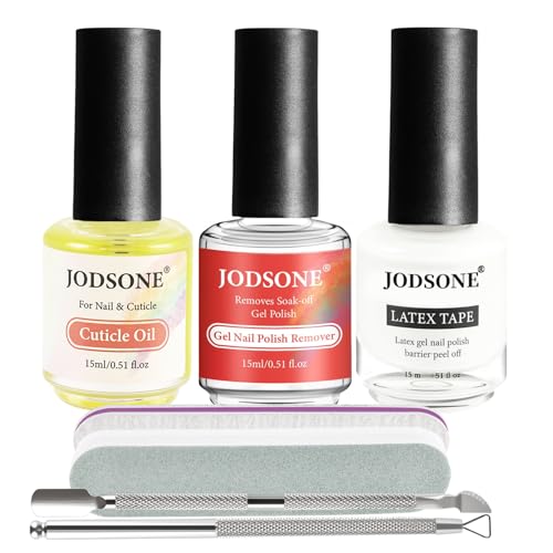 JODSONE Gel Nail Polish Remover Kit - Set with 15ml Gel Nail Polish Remover, Cuticle Oil and Latex Tape, and Complete Remover Manicure Tool Set, No Soaking