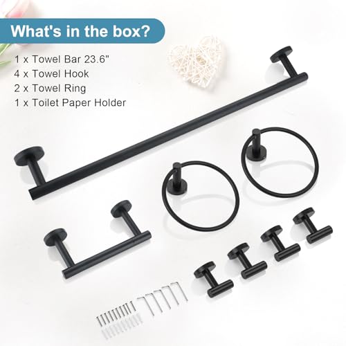 TQKAG 8-Pieces Bathroom Hardware Set, Matte Black Bath Towel Bar Set 23.6" - color: Matte Black, size: 8-Pieces Set