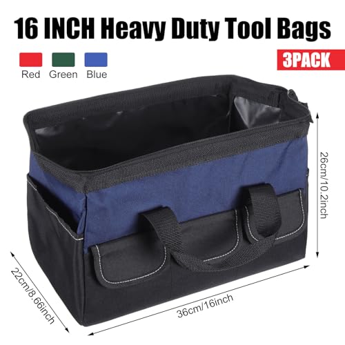 Sanwuta 3 Pack 16 Inch Tool Bags, Side Pockets, Red, Army Green, Blue - color: Red, Army Green, Blue, size: 16 Inch, style: Side Pockets