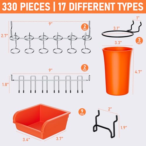 INCLY 330PCS Upgraded Pegboard Accessories Organizer Kit with Bins & Cups - size: 330 pCS