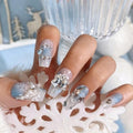 3D Press on Nails Almond - Medium French Tip Fake Nails with Embossed Moon&White Bead Designs, Glossy Finish Reusable False Nails for Women Manicure(3D Embossed design 23） - color: 3D Embossed design 23