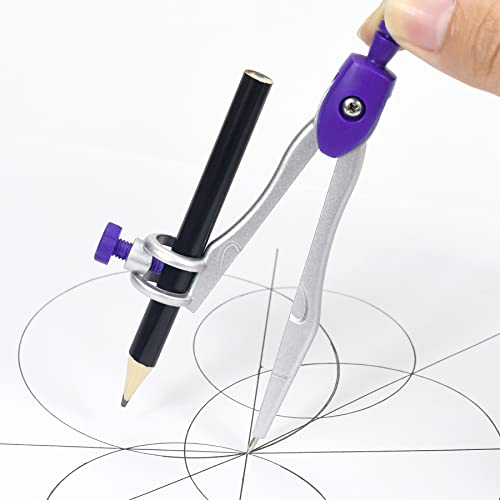 Unjoo Geometry Set 10 Pcs Student Supplies, Protractor and Compass,Purple - color: Purple