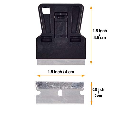 Portable 1.5inch Mini Metal Razor Scraper with 10 Carbon Razor Blades, Putty Knife Set Removing Glue, Stain, Vinyl, Labels, Stickers, Decals, Pack of 2