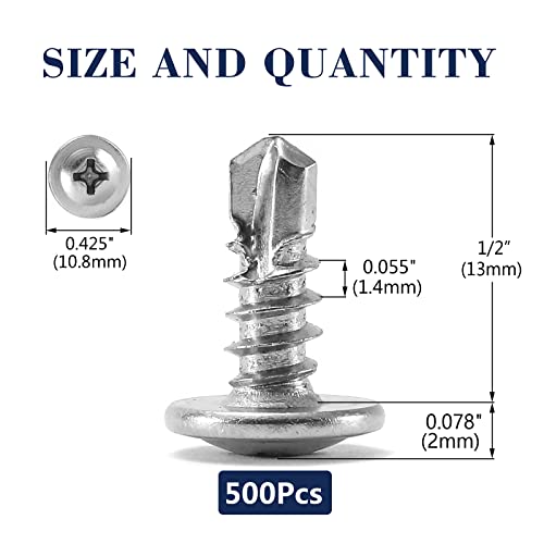 #8 x 1/2" Sheet Metal Screws 500PCS 410 Stainless Steel Truss Head Fast Self Tapping Screws by SG TZH - color: Silver, size: #8 x 1/2"