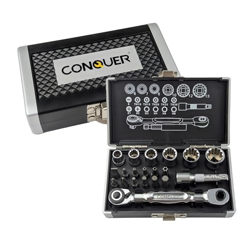 CONQUER 21-Piece 1/4" Drive Mini Ratchet Spline Socket Set, SAE/Metric - style: 21 PC Spline Socket Set