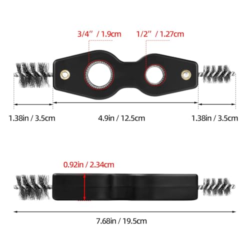 1 Pcs Black Stainless Steel 4 in 1 Copper Tubing Brush Copper Pipe Cleaner Car Battery Cleaning Brush 1/2 in and 3/4 in Cleaning Inside and Outside Thread for Soldering, Plumbing Installation