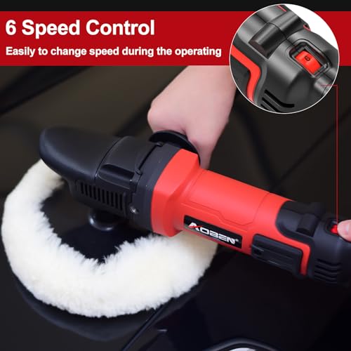 AOBEN 6/7 inch Buffer Polisher,Rotary Car Buffer,1600W Car Polisher Waxer Kit with 6 Variable Speed 1000-3500RPM & 4 Polishing Pads,Detachable Handle for Car Polishing and Waxing - size: AT3501-C1