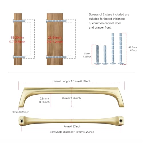 AVICCI 10 Pack Cabinet pulls-6.3”/160mm Brushed Gold Modern Drawer Handles for Kitchen Cabinet Handles Batheroom Drawer Dresser Furniture Handware - color: Brushed Gold, size: 6.3"(160mm)Hole Center-10Pcs