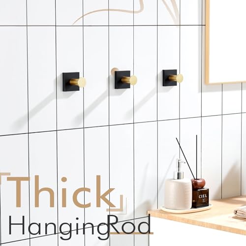 KOKOSIRI Robe Hooks Bath Towel Hooks for Wall Closet Kitchen Hanging Towels Bathroom Hardware Black with Gold Stainless Steel 3 Pack, B1016GDK-P3 - color: Black Gold, size: 3 Pack