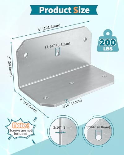 4 Inch L Bracket Corner Brace, 90° Angle Iron, Galvanized 8Pcs - color: Galvanized-8PCS