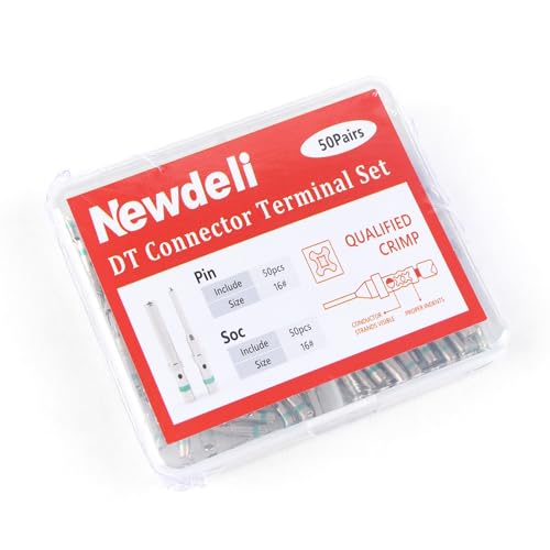Newdeli 50 Pairs Deutsch Pin Connector Kit Size 16 Solid Contacts DT Series Connector, Common Contacts Automotive Terminals, Ni Plating Pin and Socket Contacts, 14-20AWG Wire Size - size: 50 Pairs - Size 16