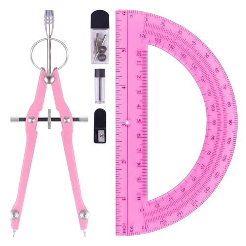 Unjoo Compass and Protractor Set, Math Compass for Geometry (Pink) - color: Pink