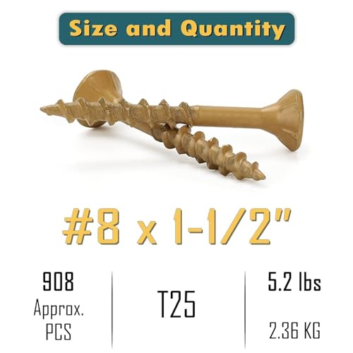 WELLOCKS #8 x 1-1/2 in Tan Deck Screws, 5.2 lbs with T25 Bit - size: #8×1-1/2", style: 5.2LBS Tan