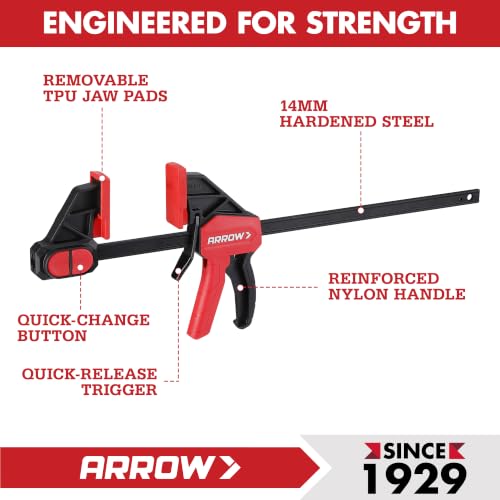 ARROW 4-Piece 6"(2) & 12"(2) Bar Clamps for Woodworking with 150LBS Force - size: 12"(2) & 6"(2)