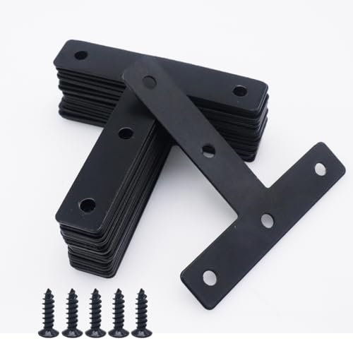 20-Pack Steel T-Shape Mending Plate Corner Brace 3.15 Inch for Wood - size: T Black 80x80 mm