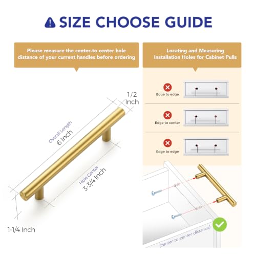 Ravinte Brushed Gold Cabinet Handles,Round T Pulls,3-3/4 Inch,30 Pack - color: Brushed Gold, size: 3-3/4 Inch Hole Center