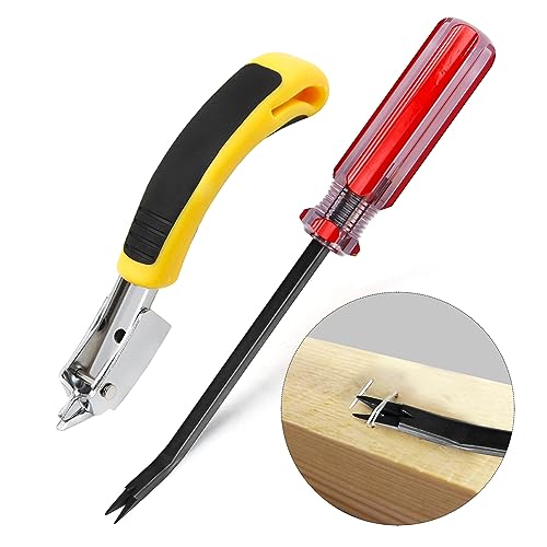 Staple Remover, Upholstery Staple Remover Tool, Upholstery Tools Tack Lifter with Double Pronged Head Nail for All Kinds of Staples for Furniture, Yellow