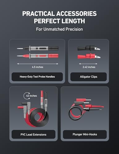 AstroAI 8Pcs Multimeter Test Leads Set with Alligator Clips, Plunger Mini Hooks and Test Probes 1000V 10A CAT III & CAT IV 600V for Fluke, KAIWEETS, INNOVA Multimeter, Voltmeter, Clamp Meter - size: Test leads Set