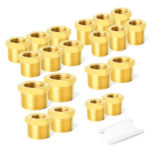 GASHER 20PCS Brass Hex Bushing Fitting Kit - 1/4" - 1/8", 3/8" - 1/4", 1/2" - 3/8", 3/4" - 1/2" - style: Hex Bushing Kit（20Pcs）