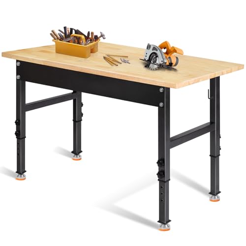 48" Adjustable Work Bench, Rubber Wood Top Workbench - size: 48 inches