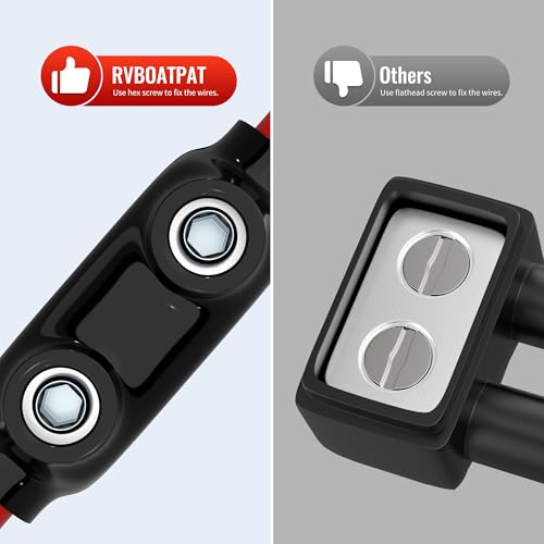 RVBOATPAT Insulated Inline Splice Connector 3/0-6 AWG Black Electrical Cable Connectors 7/32" Slotted Allen Hex Aluminum to Copper Wire Connectors - 6 Pack - color: 3/0-6 AWG