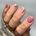 Brown Flower Oval False Nails - Summer Real Short Nude Fake Nails with Cute Daisy Designs, Glossy Finish - 24pc Kit