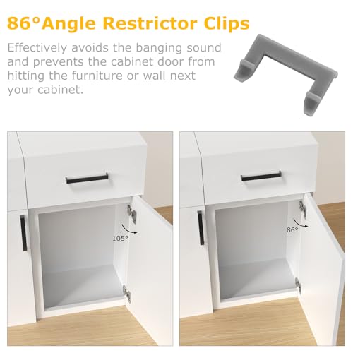 Furniware 20 Pack Cabinet Door Angle Restriction, 86 Degree Angle Restriction Hinge Clip for Soft Close Cabinet Hinges, Hinge Opening Angle Restrictor Clip, Nylon - size: 86° Restrictor Clips