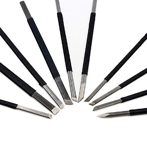 High Carbon Steel 10pcs Stone Carving Chisels/Knives Kits with Alloy Steel Handle