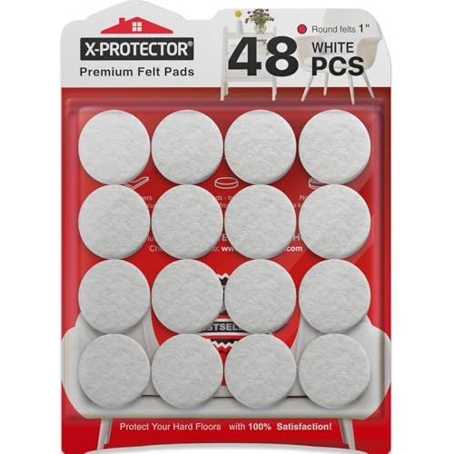 Felt Furniture Pads X-PROTECTOR - 48 Premium Felt Pads Floor Protector - size: 48 PCS 1" White, Round
