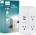 Philips 5-Outlet Extender, Grounded Wall Tap, 3-Prong, 2 USB-A, Surge Protector, Adapter Spaced Outlets, Side Access, 560 Joules, Quick and Easy Install, White, SPS5002WA/37 (Pack of 8) - size: 8 Pack, style: 5 Outlet | 2 USB-A | Surge
