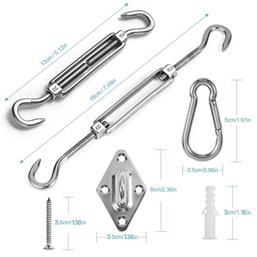 HOMPER Awning Attachment Set, Heavy Duty Sun Shade Sail Stainless Steel Hardware Kit for Garden Triangle and Square, Rectangle, Fixing Accessories