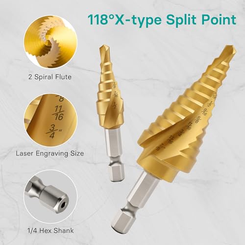 3Pc Step Drill Bit Set with Titanium Coating - style: 3PC-Spiral