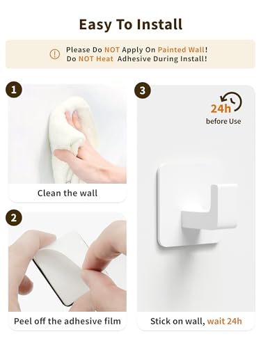 GWAAZXGZ Square Self Adhesive Towel Hooks - 4 Pack White Metal Hooks - color: White, size: 4 Pack