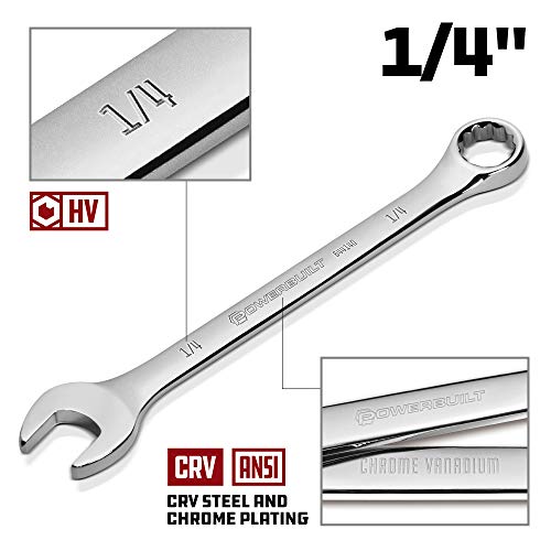 Powerbuilt 644140 SAE Mirror Polished 1/4" Combination Wrench - size: 1/4"