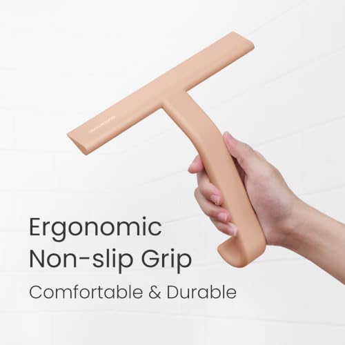 dancemoon JustHang Shower Squeegee with Built-in Hook, 10-Inch Terracotta - color: Terracotta