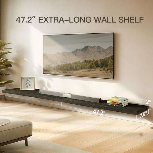 Amada 47 Inch Floating Shelves with Invisible Brackets, Set of 2, Black | Wall Shelves with Hidden Bracket, Solid MDF Wood, 22 lbs Max Load per Shelf, Easy to Assemble, Multi-Wall Compatible - color: Black, size: 47 inches