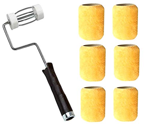 Value Set of ALAZCO 3" Mini Paint Roller Durable Wire Cage Frame & 6 Covers for Painting Trims, Edges, Corners, Small Areas (Multi-purpose 1/2'' Nap)