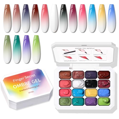 Ombre Gel Polish Palette,16Colors Pat Gel Paint Nail Art Kit Sponge Patting - color: 16 Colors B