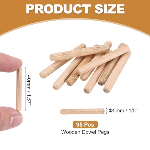 PATIKIL 95 Pcs Wood Dowel Pins 3/16" x 1 1/2" Fluted Wooden Dowels Hardwood Pegs for Woodworking Furniture DIY Crafts Projects Door Art - size: 3/16" x 1 1/2"