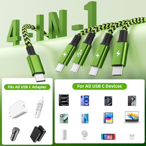 USB C Splitter Multi Charging Cable for Multiple Devices, 2Pack 5FT - color: Green&Black